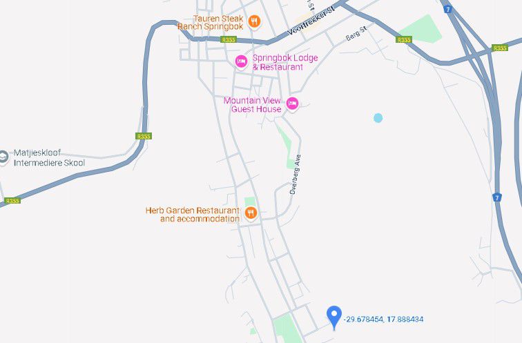 Map showing the location of the Klipkerk in Concordia, South Africa.